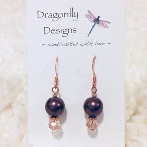 Copper Swarovski Crystal Pearl Earrings